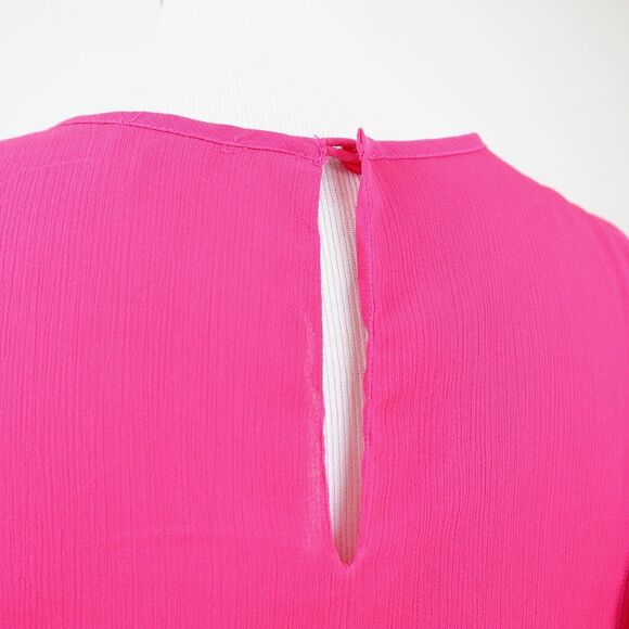 Ann Taylor Size M Flutter Sleeve Blouse Crinkle Chiffon Fuchsia Pink - Picture 5 of 12